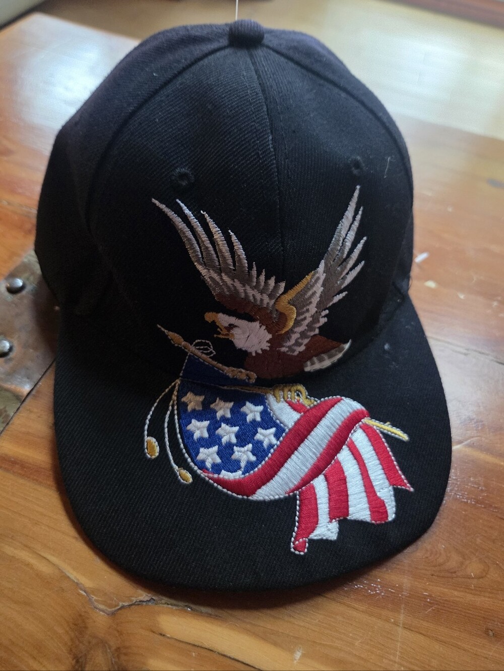 Black Eagle & American Flag Embroidered Baseball Cap